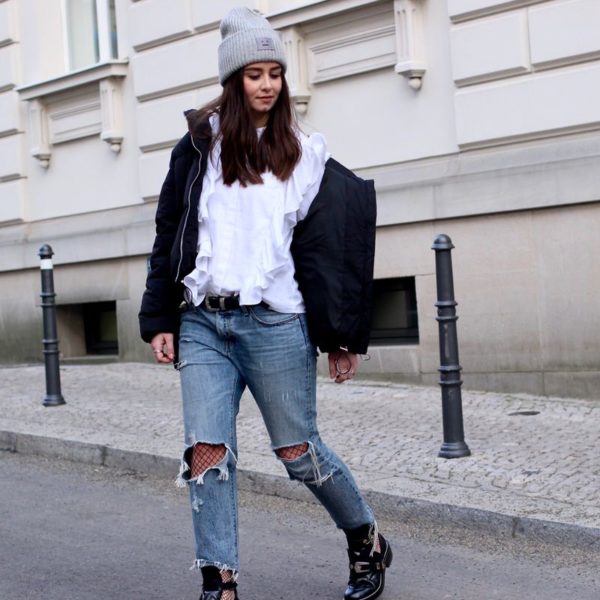 Acne Studios Beanie, Balenciaga Ceinture Boots, Levis 501 & wattierte Jacke