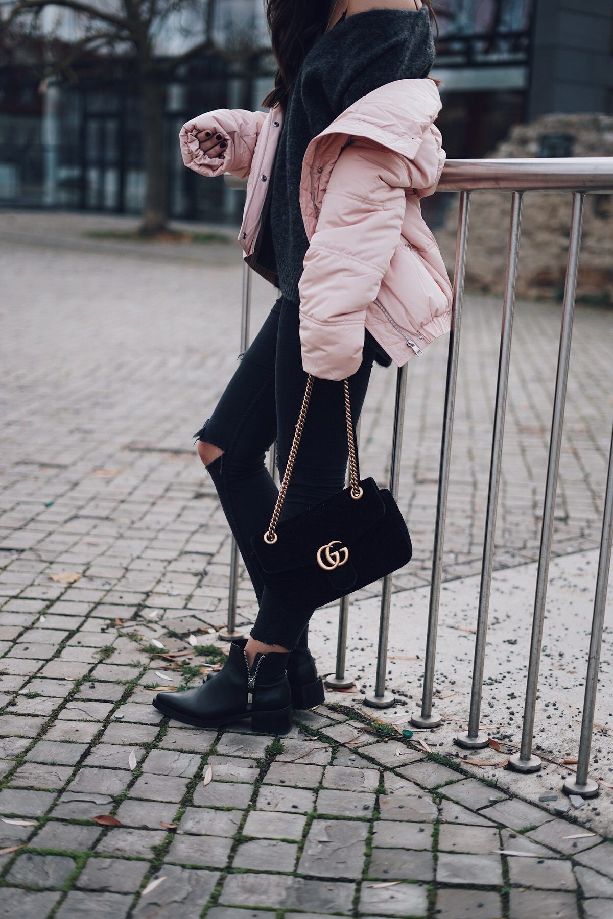 Zign Boots, Gucci Marmont Velvet, Samt, Puffer Jacket, Daunenjacke, Tom Tailor, H&M Mohair Pullover, Streetstyle, Winterlook, Outfit, Ray Ban Round Metal