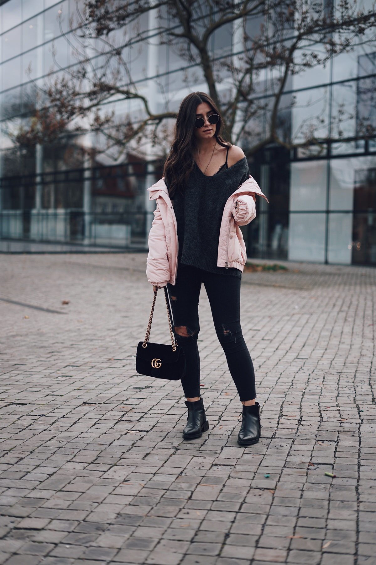 Zign Boots, Gucci Marmont Velvet, Samt, Puffer Jacket, Daunenjacke, Tom Tailor, H&M Mohair Pullover, Streetstyle, Winterlook, Outfit, Ray Ban Round Metal