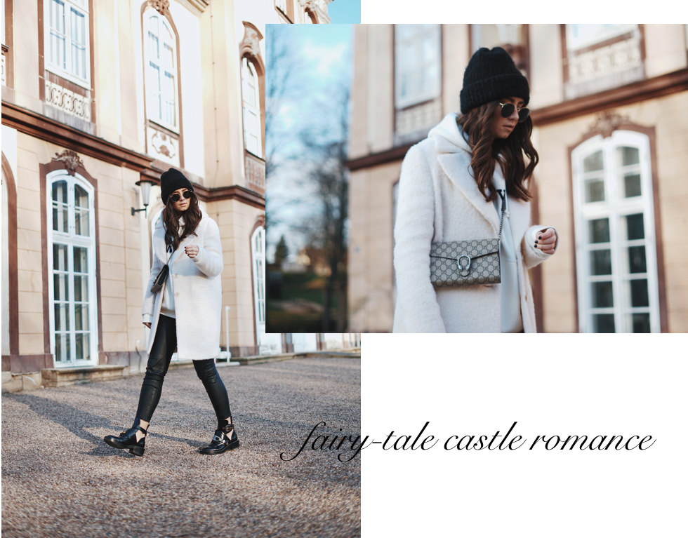 Winter-Look: Balenciaga Ceinture Boots, Lederhose, Crème Massimo Dutti Mantel, Gucci Dionysus Tasche, Ray Ban Round Metal Sonnenbrille, Beanie, Pandora Ringe, Schmuck, Erfurt, Thüringen, Bloggerin, Deutschland, Schloss Molsdorf