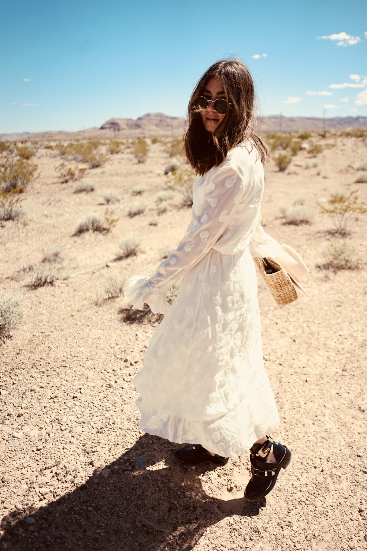 Outfit, Wüste Las Vegas, Maxi Kleid, Boho Kleid, Balenciaga Ceinture Boots, Lack of Color Hut, Ray Ban Sonnenbrille
