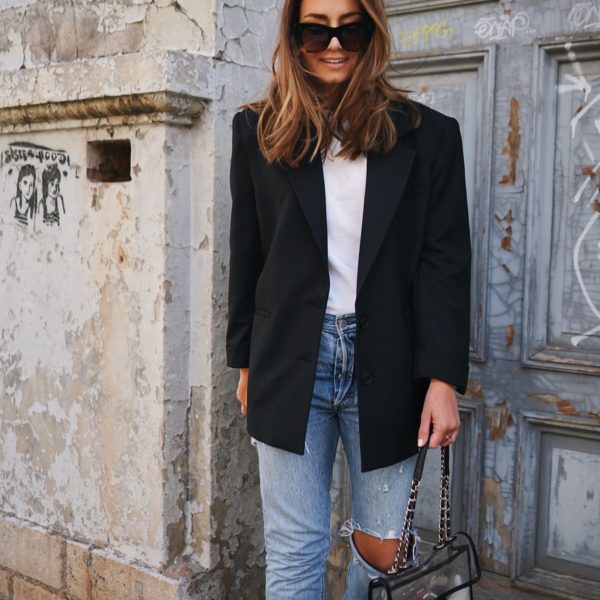 Streetstyle, Blogger, Fashion Blogger, Modeblogger, Casual look, Levis Jeans, Blazer, Oversized Blazer, Chanel Tasche, Chanel Slingbacks, Celine Cateye Sonnenbrille, Basics Shirt