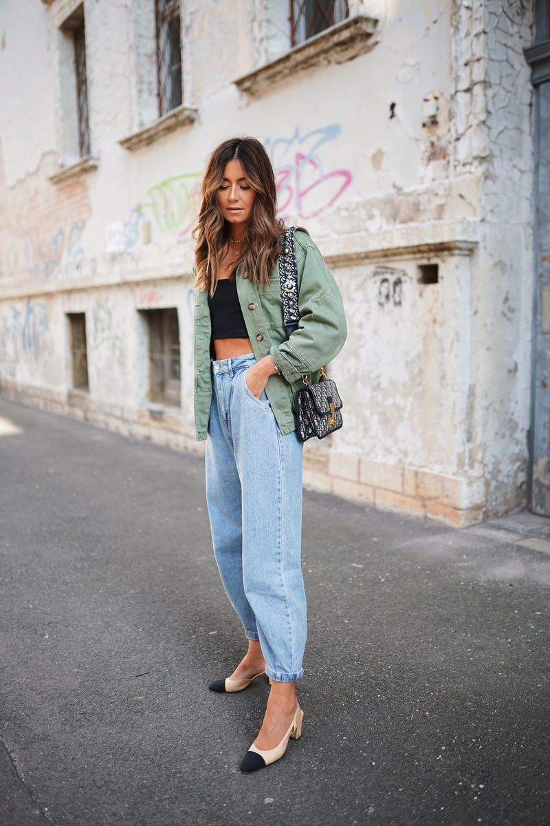 Slouchy Jeans, Crop Top, Streetstyle, Fashion, Mode, Trend, Chanel Slingbacks, Dior Tasche